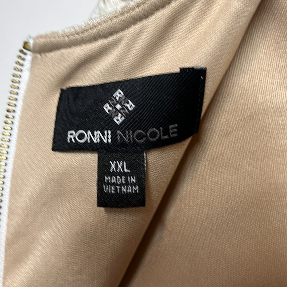 Ronni Nicole Lace Overlay Dress Cream Tan Sleeveless Sheath Timeless Formal - Picture 5 of 10